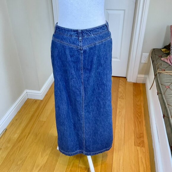 Jones NY Skirt Denim Midi Button Front Blue Cotton Vintage Pockets (8) - Picture 4 of 7